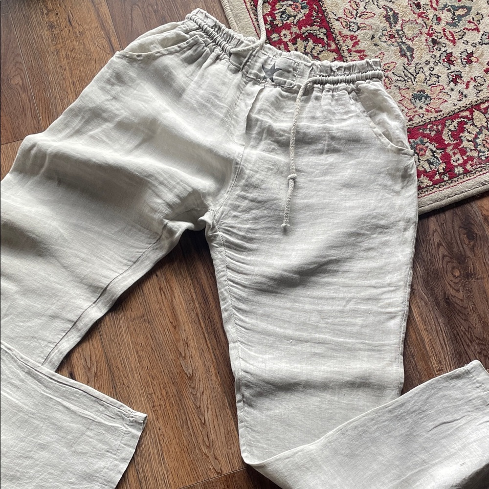 Tempo Paris Off-White Linen Trousers